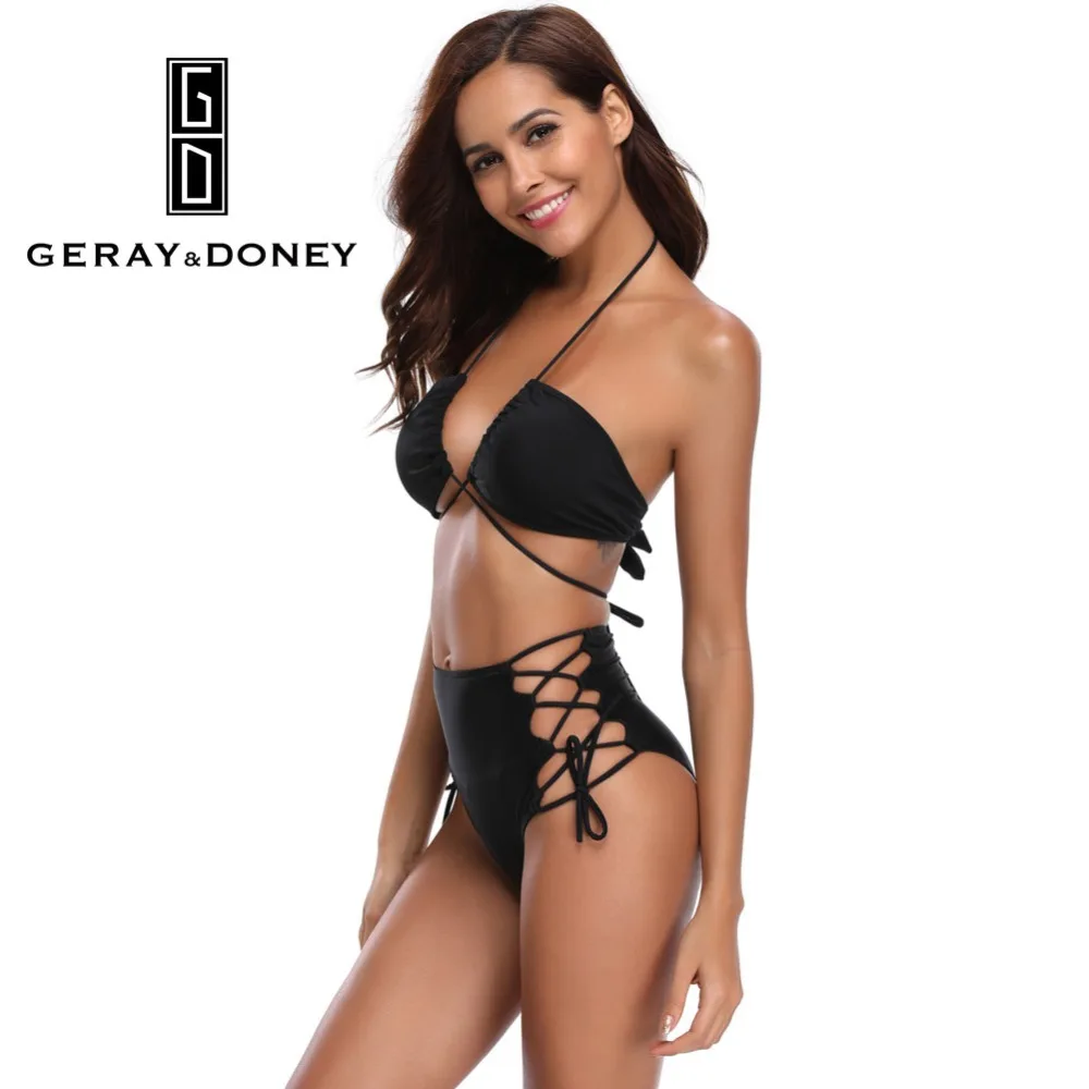 2018 женские новые черные бикини комплект из 2 предметов косточек Купальники