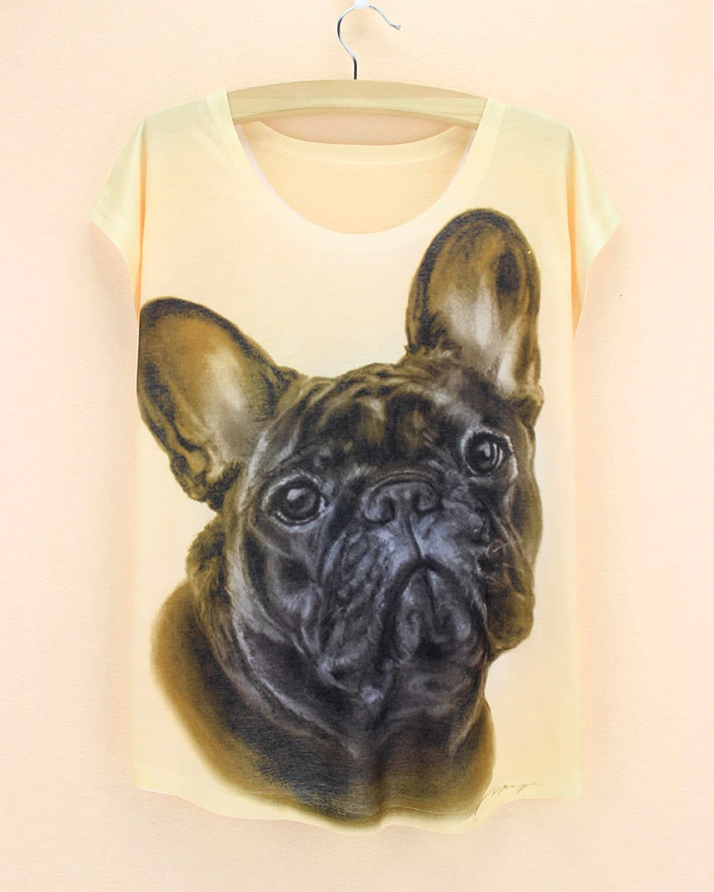 Женская летняя футболка с принтом в виде бульдога|top tees|tees girlcartoon top |