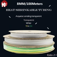 100meterslot 8mm inner diameter whiteyegntransparent clear heat shrink tubes shrinkable tubing insulation cable sleeve