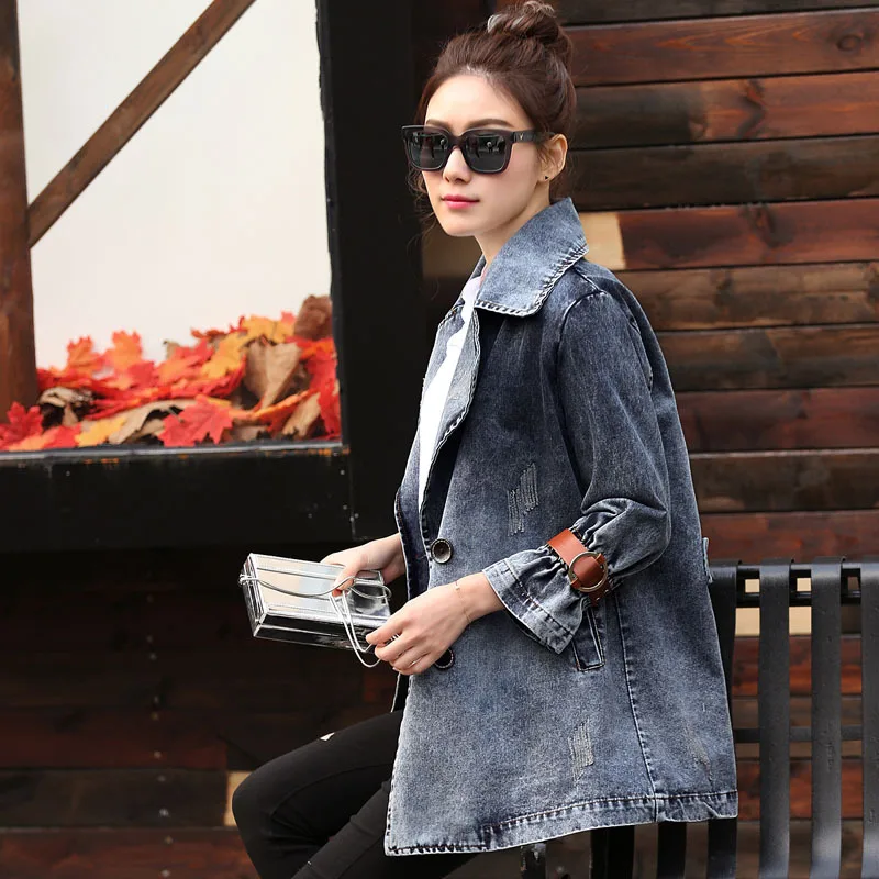 Лидер продаж 2017 весна-осень новый женский джинсовый топ двубортные Базовые