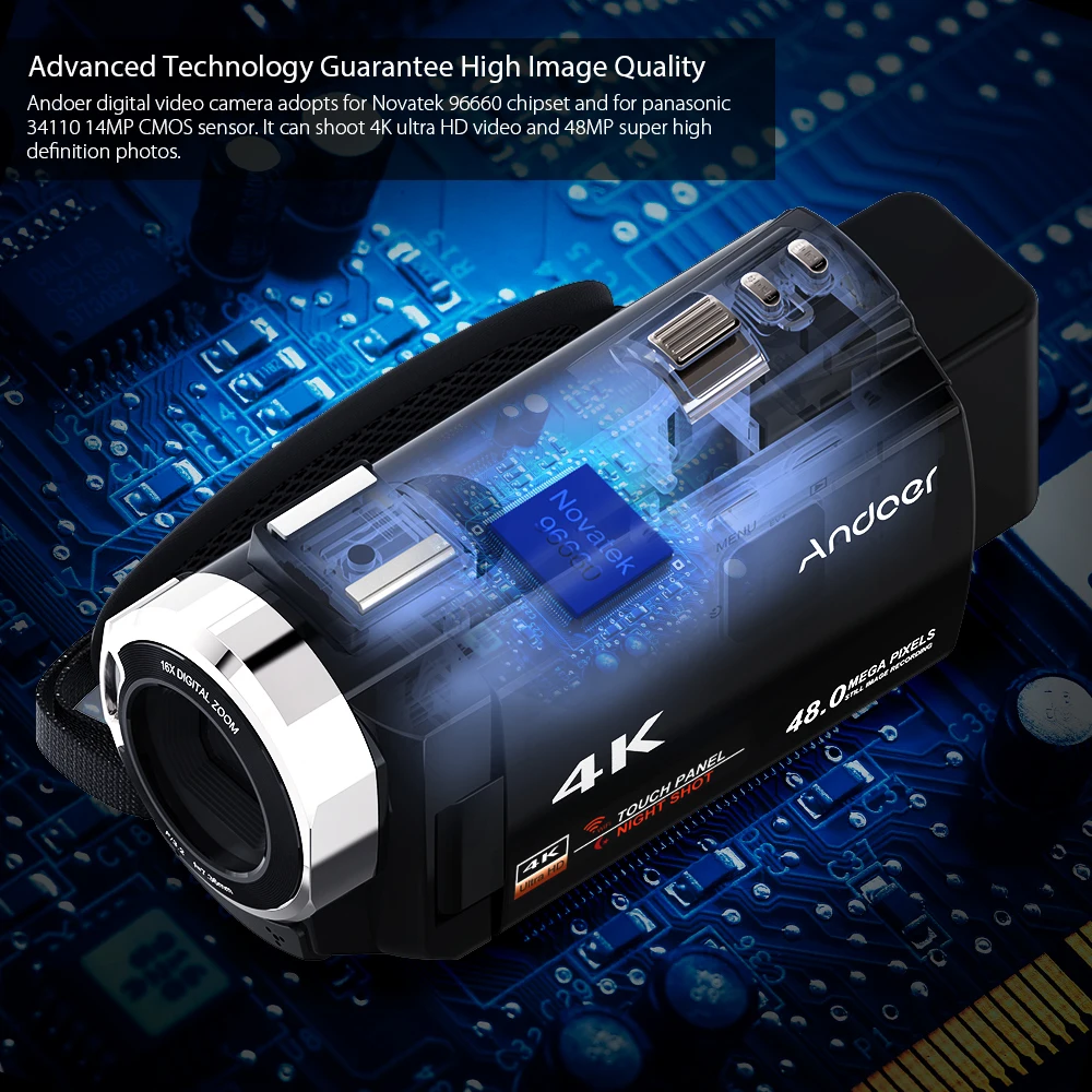 Andoer 4K 1080P 48MP WiFi цифровая видеокамера регистратор с 0.39X широкоугольным
