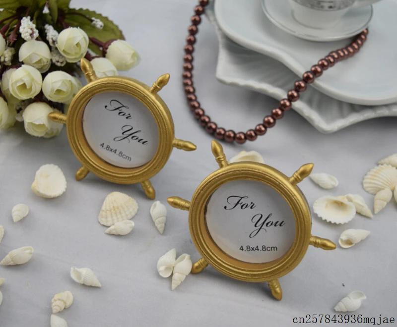 100 Pcs Nautical Theme Wedding Favors Gifts for Gusets Gold Ship Wheel Place Card Holder Photo Frame Picture Frames | Дом и сад