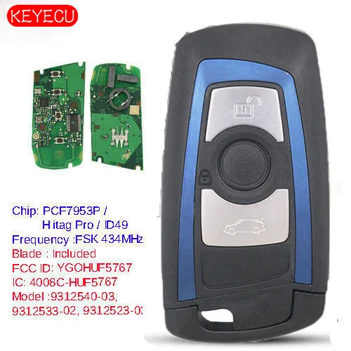 Keyecu синий дистанционный ключ с 3 кнопками FSK 434 МГц PCF7945/PCF7953 для BMW F шасси FEM / BDC CAS4 +