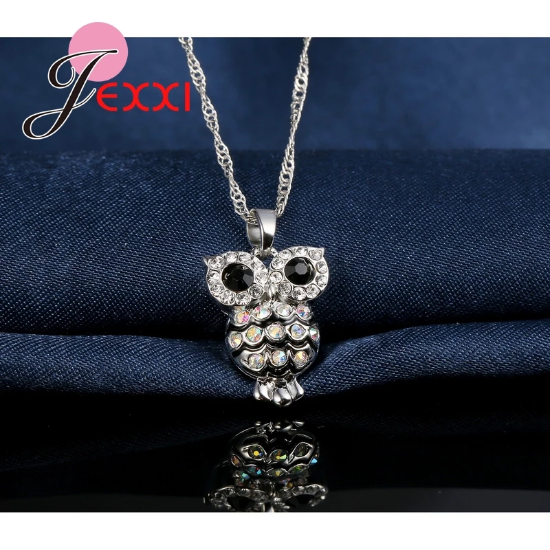 African AAA Crystal Owl Shape Pendant Necklace Earrings Sets Best Wishes Gift Party Anniversary 925 Sterling Silver Jewelry | Украшения и