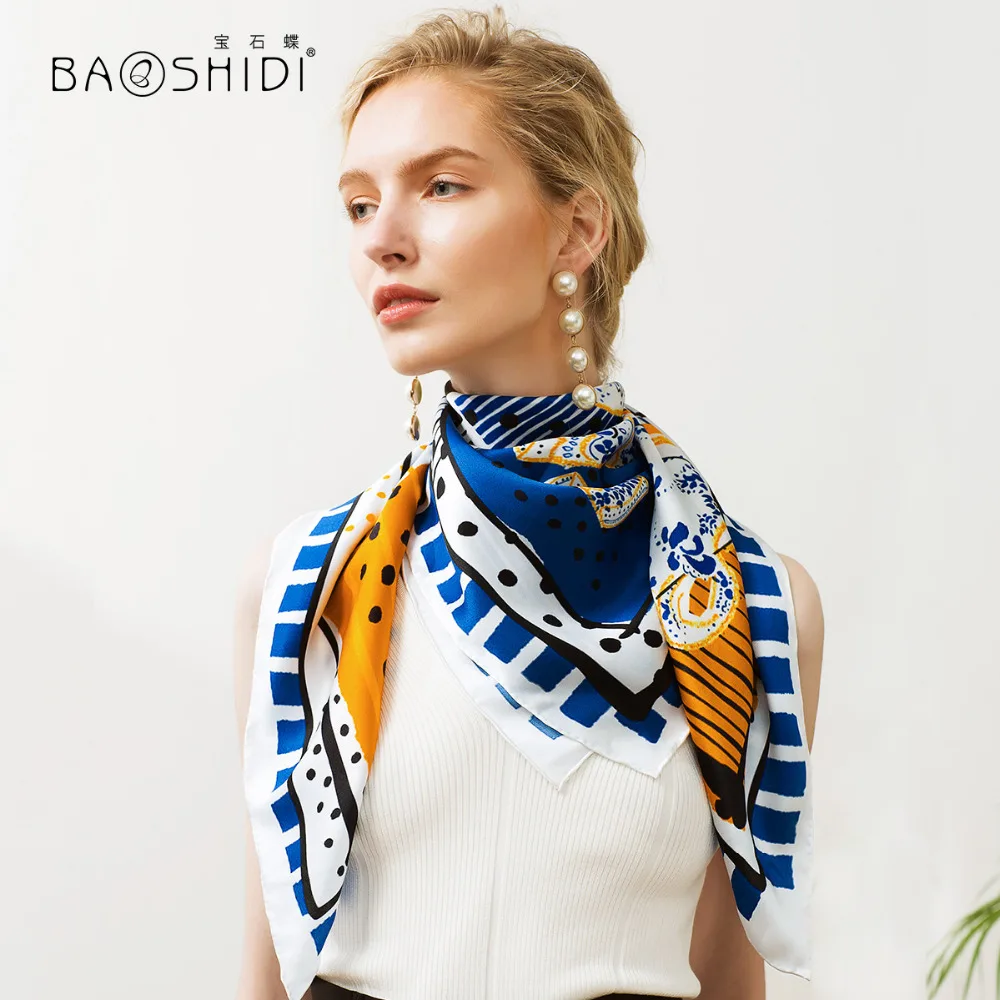 [BAOSHIDI] 2018 новый дизайн 100% шелковый шарф модный бренд одинаковый стиль шелковые