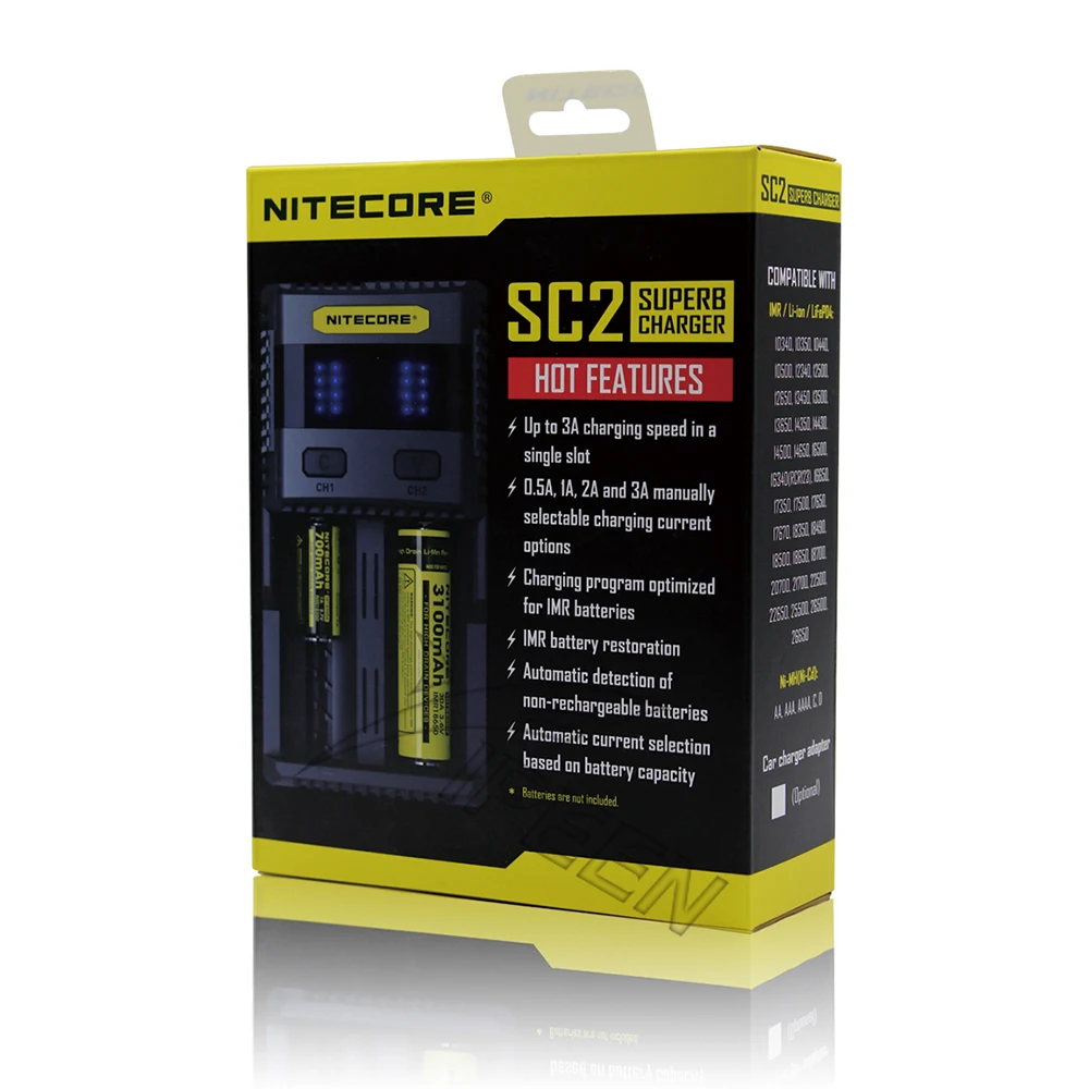 NITECORE SC2 SC4 Зарядное устройство интеллигентая(ый) Батарея выход USB зарядного устройства 3A для LiFePO4 литий Iion металл-гидридных или никель-гидридных и никель-кадмиевых типов аккумуляторов 18650 10340 10350 10440