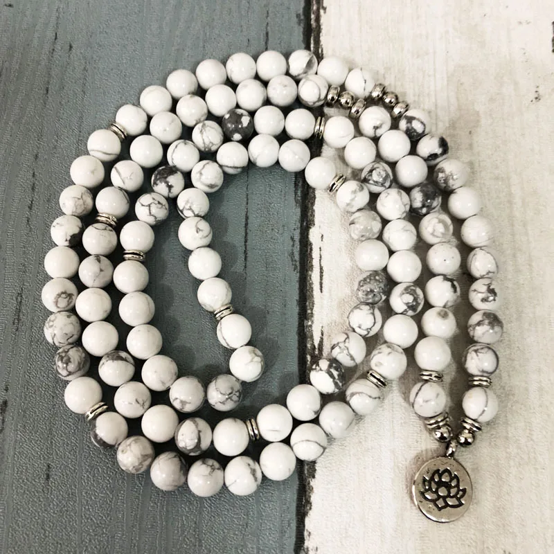 Модный обернутый браслет Howlite 108 Mala женский с подвеской на запястье натуральный