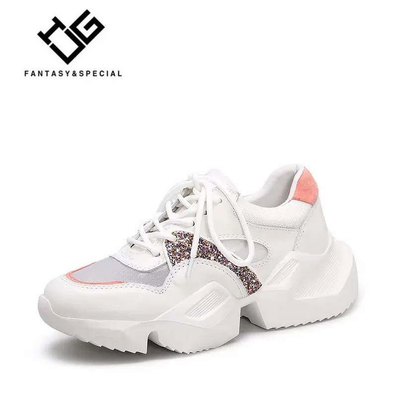 IGU/Женская обувь кроссовки 2019 на высокой платформе из натуральной кожи Harajuku tenis feminino для бега папы|Женские и