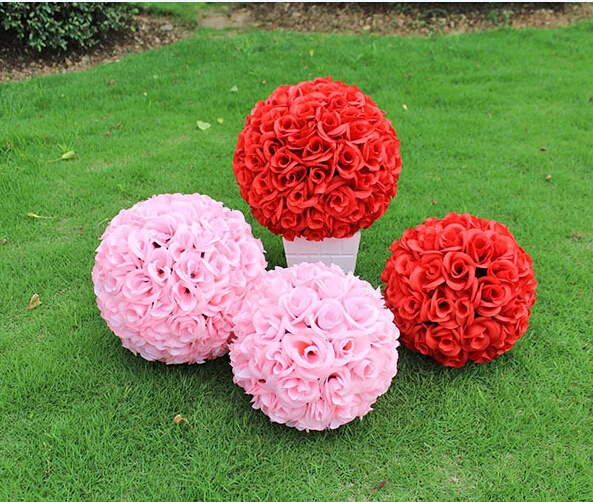 Ярко розовый 25 м 10 дюймов искусственное шифрование Шелковый цветочный шар из роз