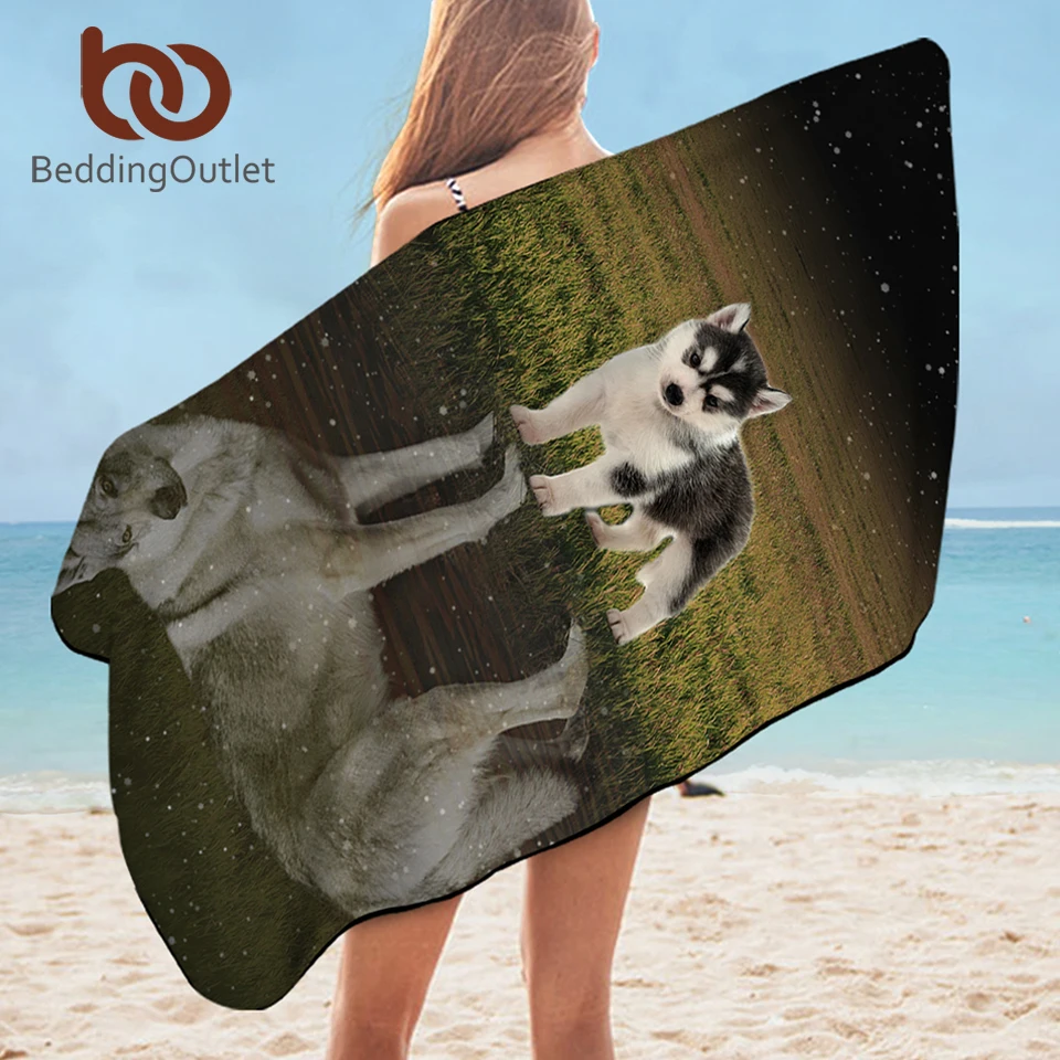 Wolf Reflection Shower Towel 3d Printed Serviette Puppy Dog Grassland Beach Towel 75cmx150cm