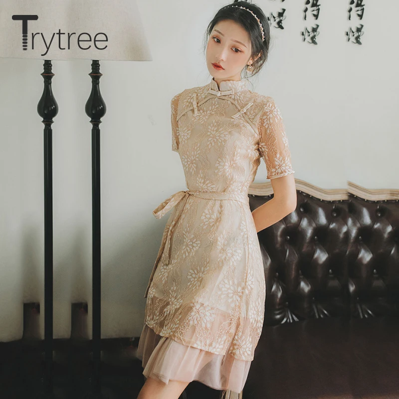 Платье Trytree женское с воротником-стойкой повседневное офисное платье-трапеция из