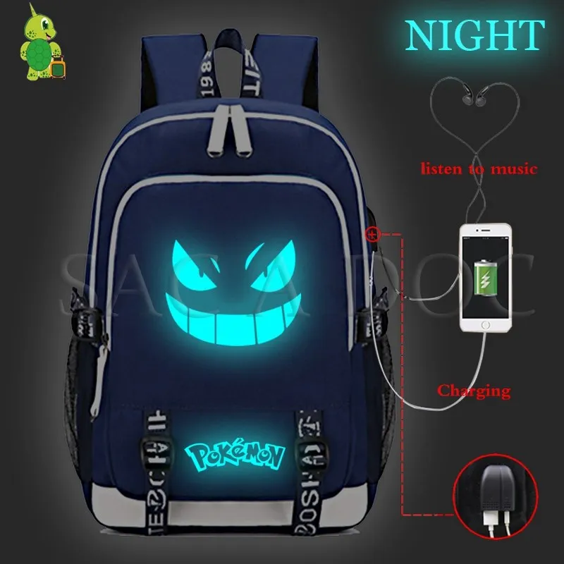 4luminous Рюкзак для ноутбука Pokemon Pikachu с usb-зарядкой для подростков, девочек, мальчиков, Gengar Eevee, школьные сумки, многофункциональные повседневные дорожные сумки - Цвет: 4luminous