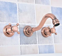 antique red copper double handles bathroom faucet wall mounted basin tap bathtub water mixer tap nsf521