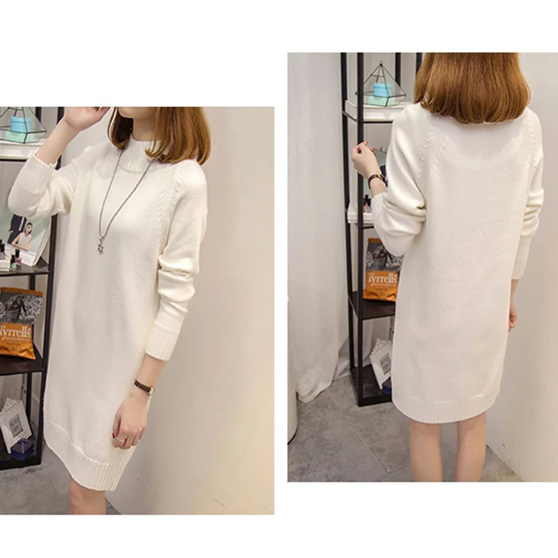 Autumn Winter Women Long Sweater 2019 New Loose Half Turtleneck Sleeve Knit Pullover Female Casual Large Size AA267 | Женская одежда