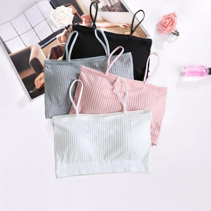 Топ женский на бретелях спагетти укороченный бюстгальтер без рукавов