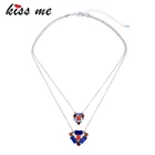 Двухслойная цепочка KISS ME серебряного цвета, Геометрическая подвеска, ожерелье, простое модное женское украшение