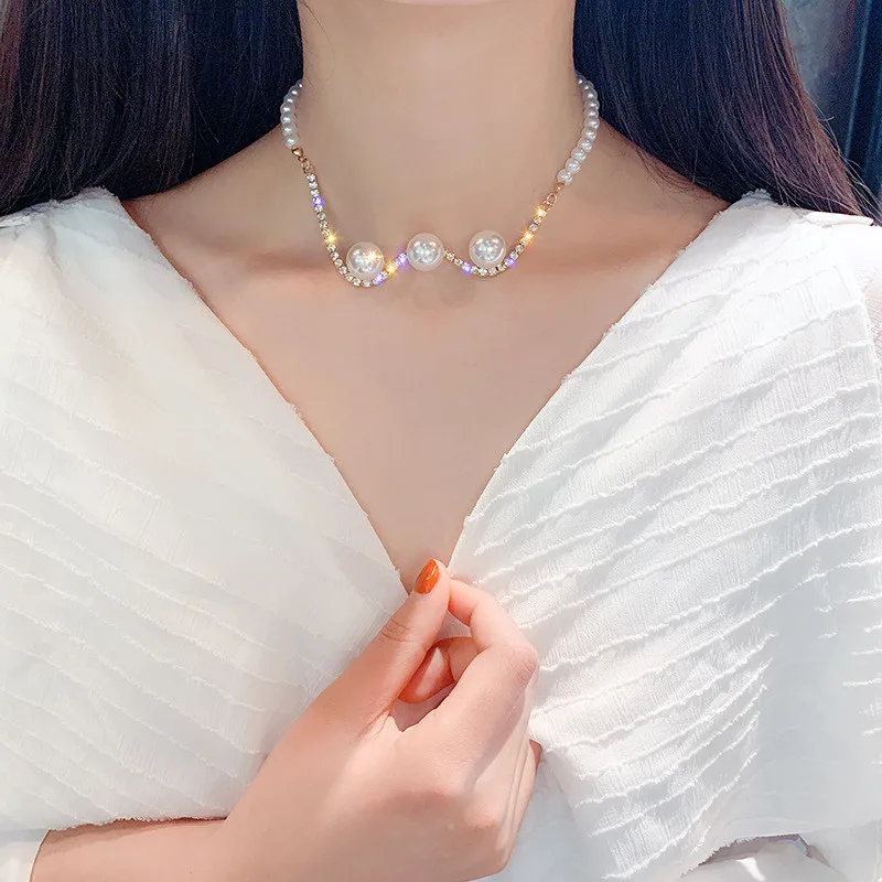 FYUAN, модные, стразы, колье, ожерелья для женщин, новинка, Bijoux, имитация жемчуга, волнистые ожерелья, массивные ювелирные изделия, вечерние, подарки