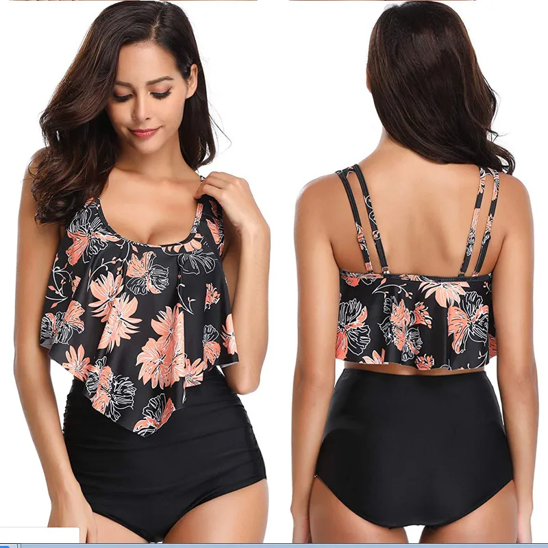 Женский комплект бикини с высокой талией сплошной цвет высокая талия купальник