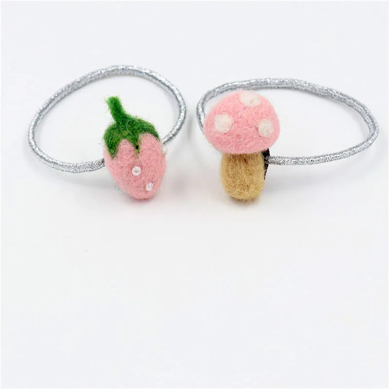 

12pcs Fashion Cute Felt Strawberry Hair Ties Solid Mushroom Elastic Hair Bands Princess Headwear Boutique Hair Accessories