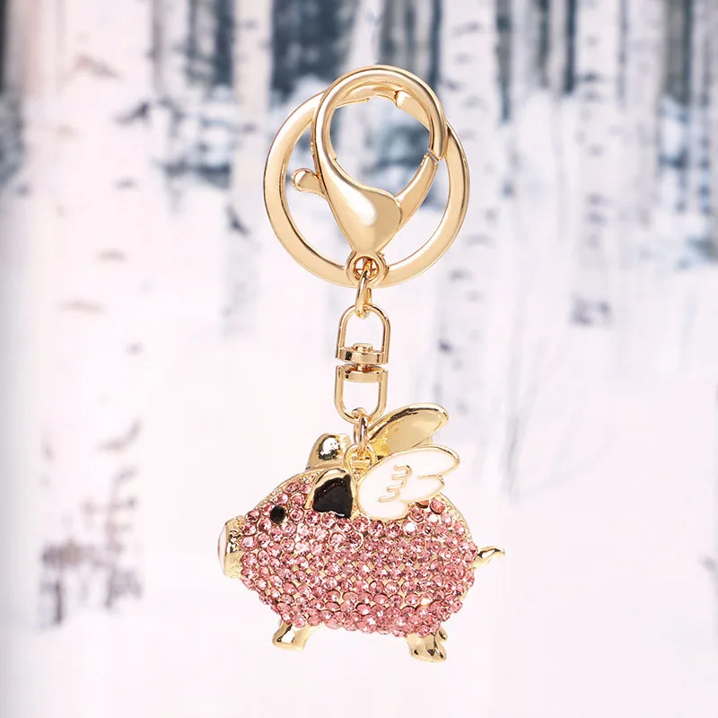 pink 4 цвета 12 шт красивый горный хрусталь Летающий брелок с дизайном «Поросёнок» карабин для ключей милый Кристалл Крылья брелок на ключи в форме поросенка, аксессуары для женских сумок W31 - Цвет: pink