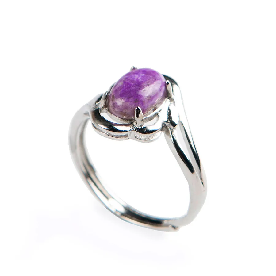 Adjuestable Genuine Natural  Sugilite Gems Purple Stone Bead Suspension Women Party Ring 9*6mm