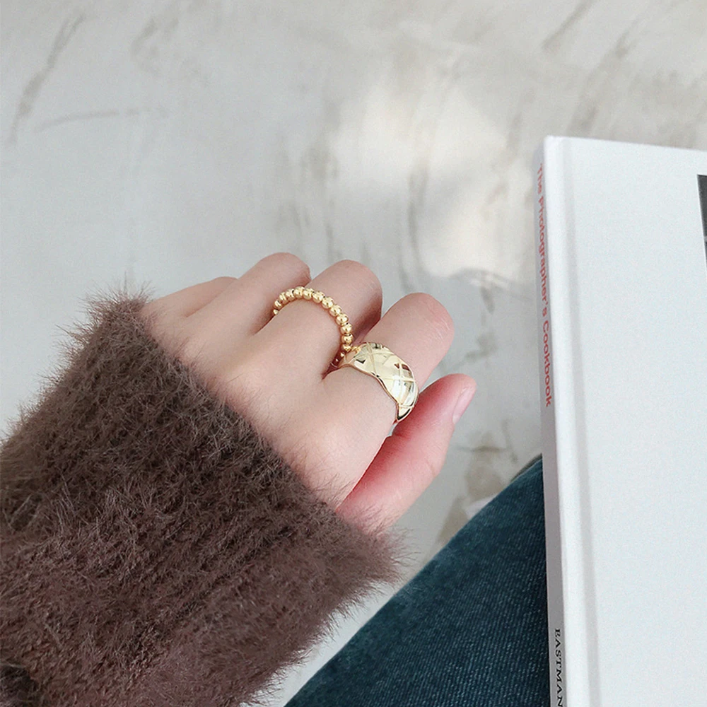 DAIWUJAN 100% 925 Sterling Silver Open Ring Korean Simple Personality Rhombic Plaid Gold Color Finger Jewelry Female | Украшения и