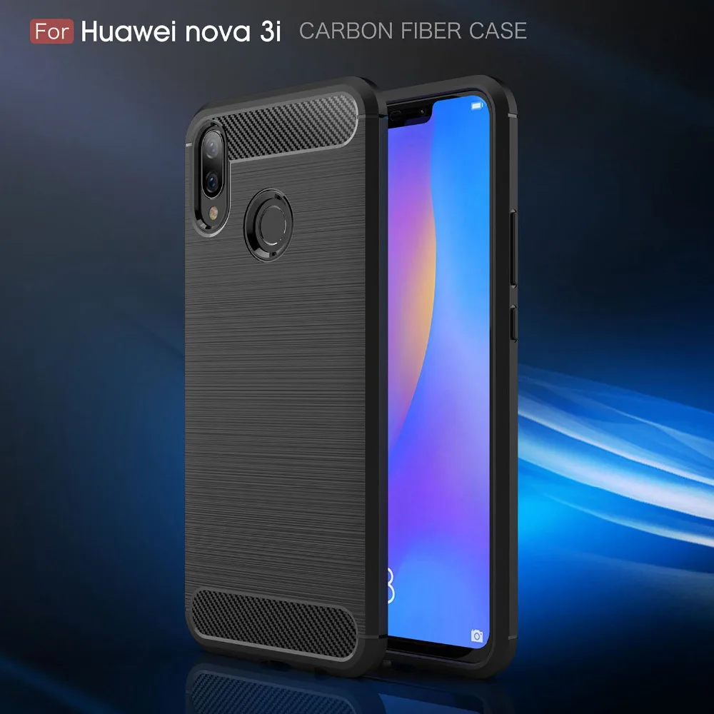 Прочный защитный гибкий Корпус из ТПУ углеродного волокна для huawei P Smart Plus чехол