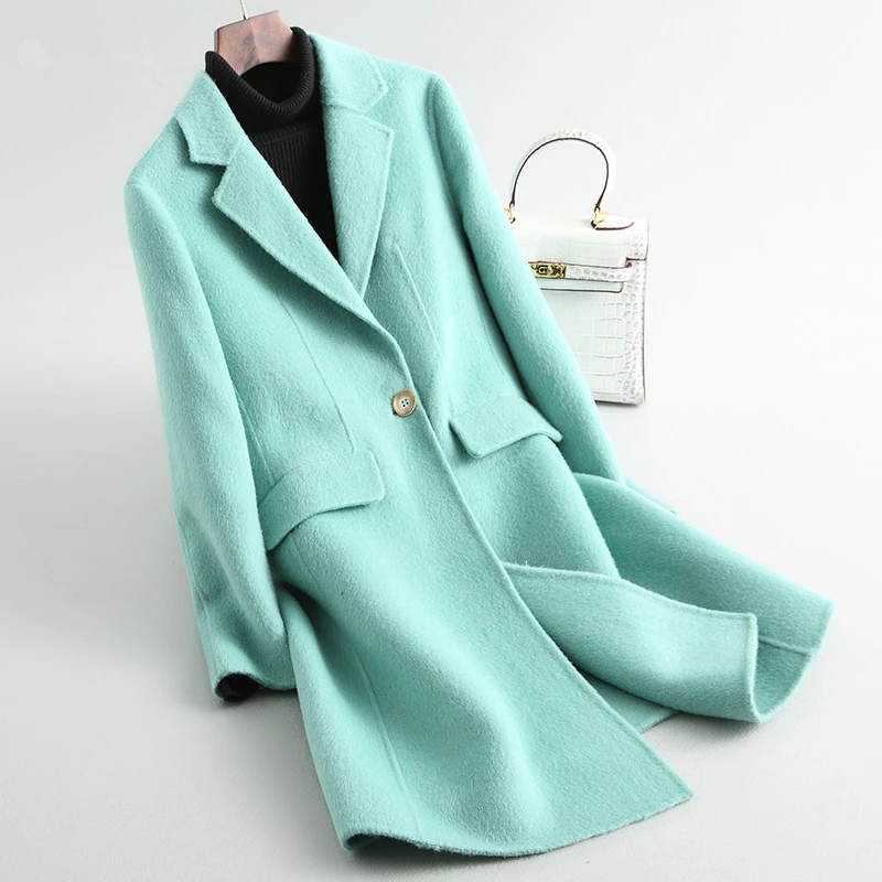 

New 2019 Women Medium Long Women Winter Jackets and Coats Casual Elegant Real Wool Coat Female Double Side Wool Coats A001