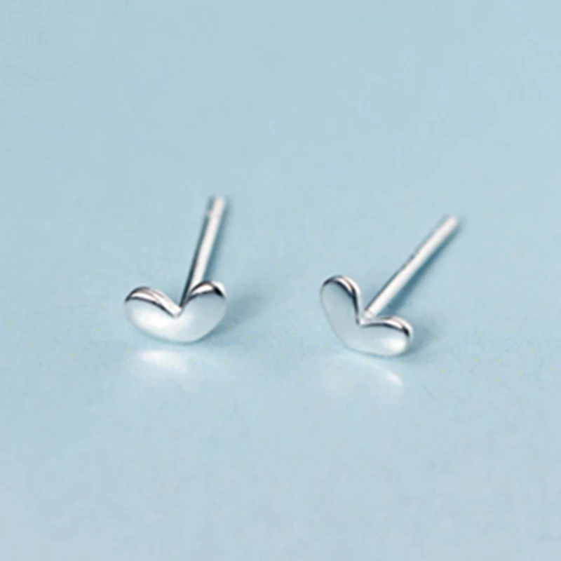 100% 925 пробы серебряные миниатюрные простые серьги-гвоздики в форме сердца для