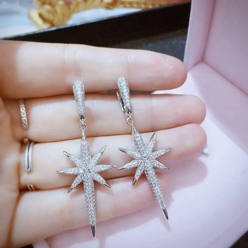 Женские серьги-гвоздики с фианитами свадебные ювелирные украшения подвесками в