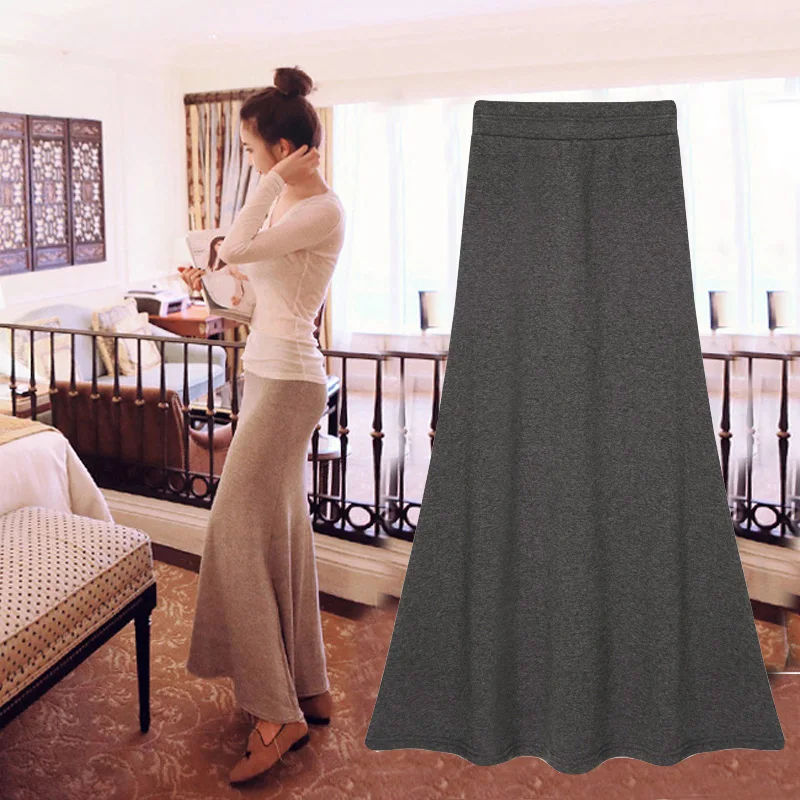 Vintage Ankle-Length High Waist Slim Hip Trumpet Skirt Women Autumn Winter Thicken Velvet Long Bust Mermaid Muslim Lady | Женская одежда