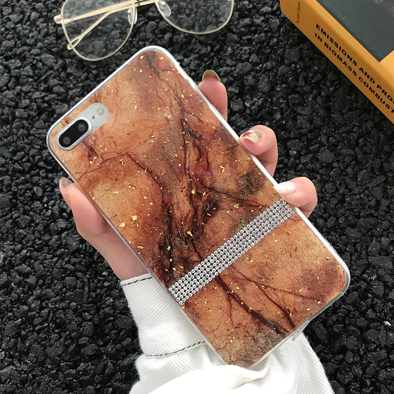 For case iphone x xs max xr Marble Stone Pattern Mobile Phone Case 6s 7 8 6 Plus Diamond Gold Foil Glitter Soft Funda |