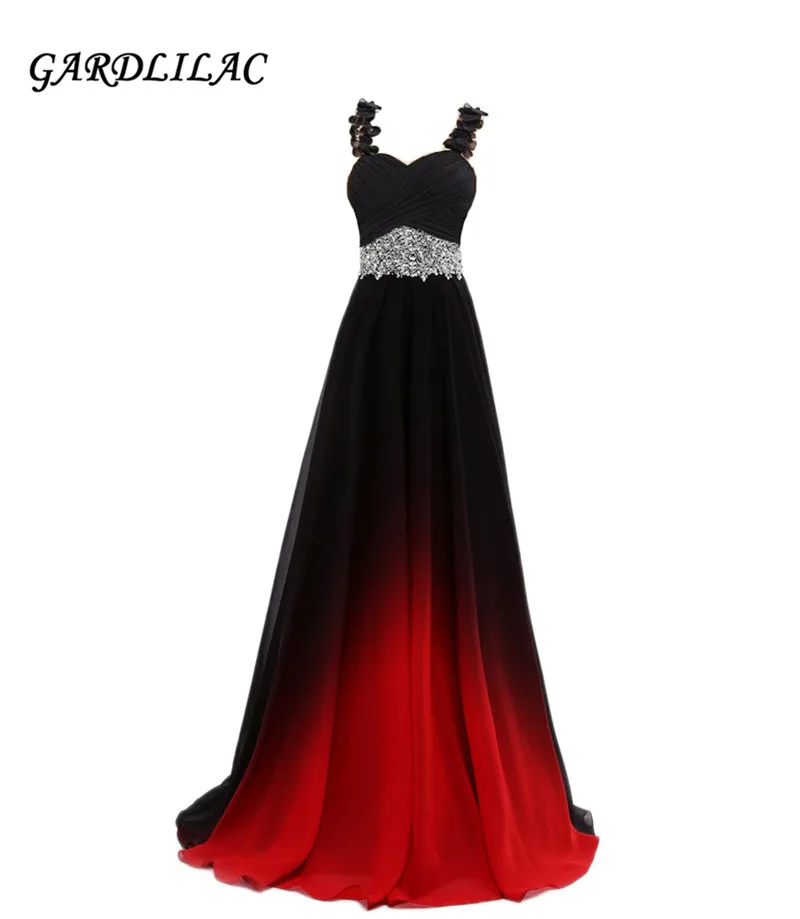BlackRed Градиентные шифоновые вечерние платья Vestido Longo Расшитое бисером платье для выпускного вечера Длинное Элегантное платье для выпускного вечера размера плюс женское платье для выпускного вечера - Цвет: BlackRed