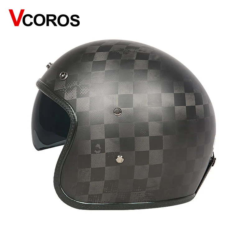 Мотоциклетный шлем VCOROS винтажный мотоциклетный из углеродного волокна 3/4 дюйма с