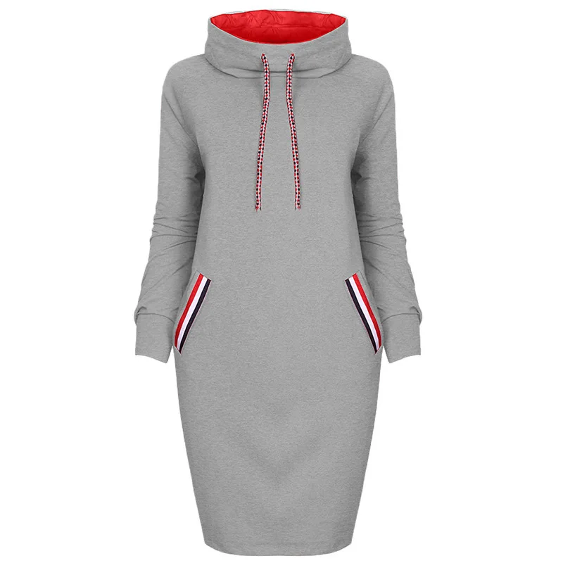 

Autumn Women Sweatshirt Dress Slim Long Sleeve Turtleneck Drawstring Harajuku Hoodies Moletom Feminino