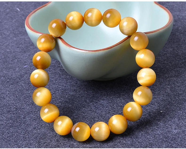 

10mm Golden Tiger Eye Natural Stone Bracelets For Women And Men Jewelry Crystal Silver Charm Bracelet Bangles Elastic Rope Chain
