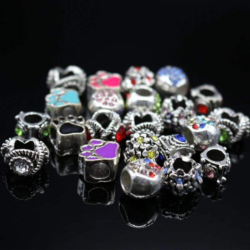 25 шт. бусины с большим отверстием подходят для шармов тибетский серебристый