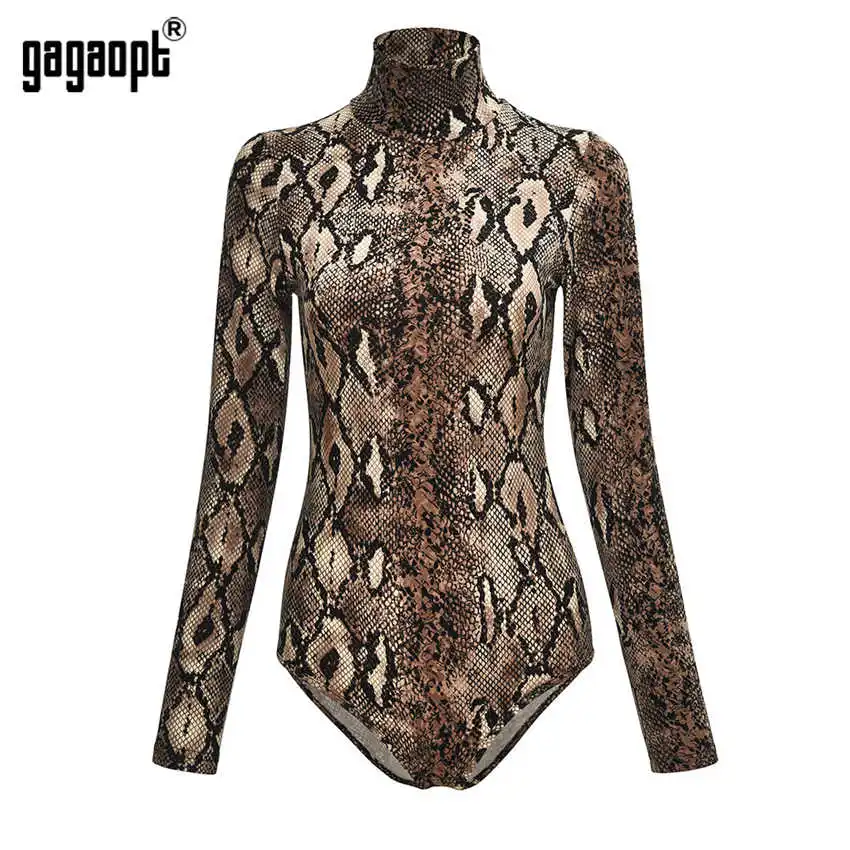Gagaopt, Леопардовый сексуальный боди для женщин, женский боди с длинным рукавом, Змеиный Зебра, облегающий спортивный комбинезон - Цвет: Snake 2