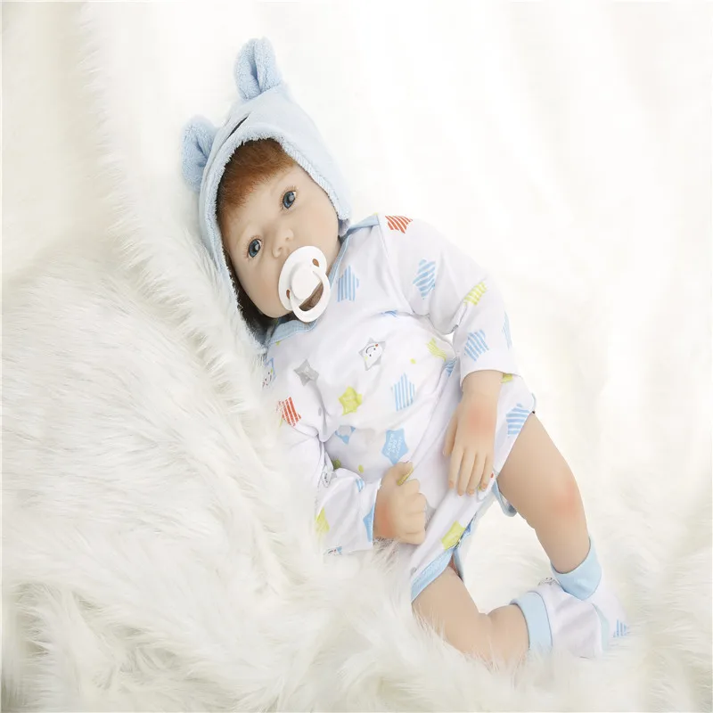 Силиконовая кукла SanyDoll baby reborn Реалистичная Кукла 22 дюйма 55 см милая синяя шапка