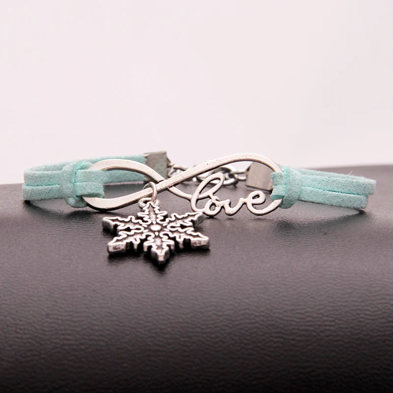(10 шт./лот) браслет Бесконечность любовь Снежинка и браслеты кожаный плетеный