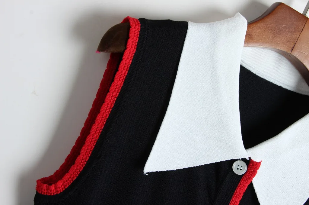 Черное платье свитер для женщин лето 2019 хит цвета воротник Питер Пэн без рукавов