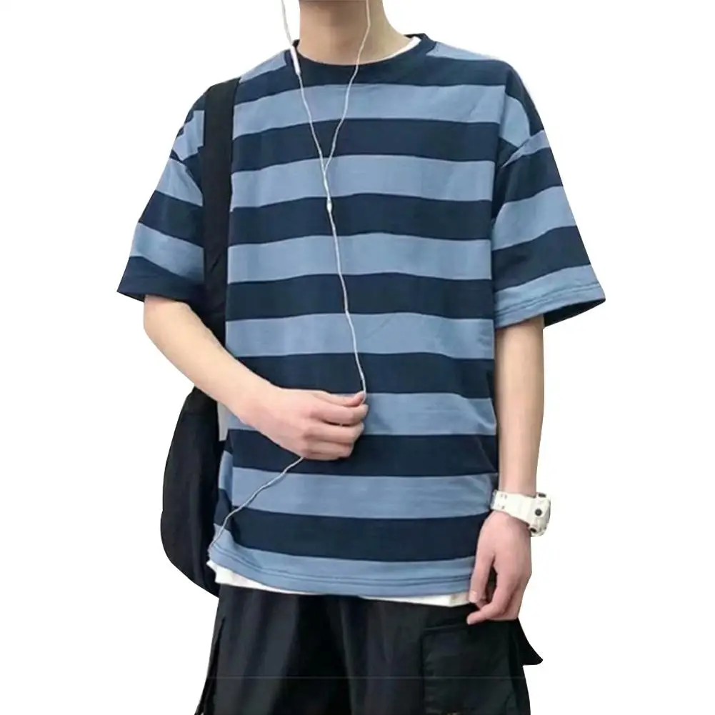 HobbyLane мужская полосатая Повседневная Свободная футболка с коротким