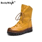 Новые осенние женские ботинки BeckyWalk 2021, дышащие ботильоны на плоской подошве с дырками, женская модная повседневная обувь из натуральной кожи WSH3063