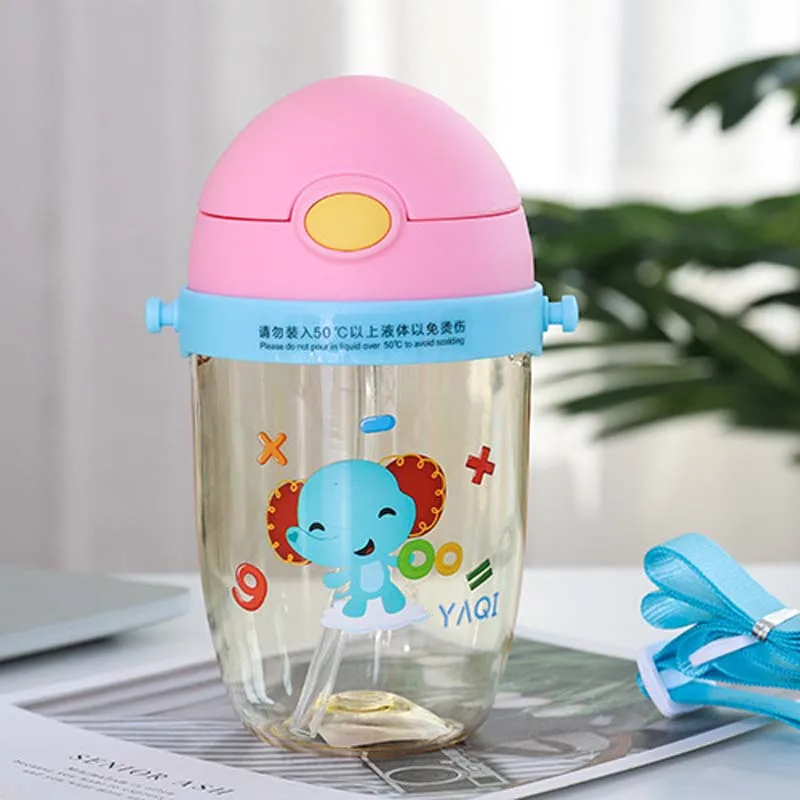 360ml Pink 360 мл Детская школьная бутылка для питьевой воды с изображением животных из мультфильмов, соломенная чашка-непроливайка с плечевым ремнем - Color: 360ml Pink