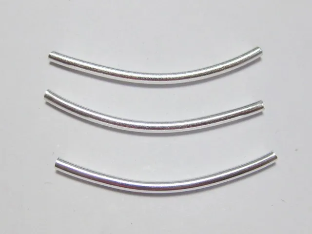 

100 Silver-plate Tone Smooth Curved Tube Spacer Beads 2X35mm