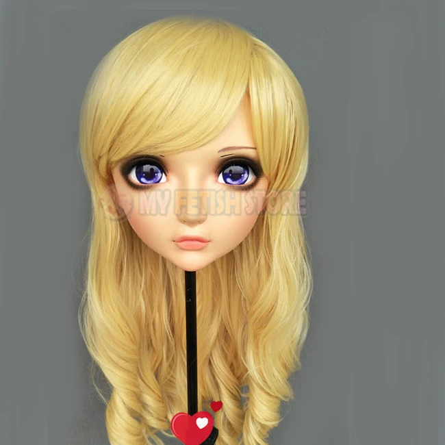 

(Zhi-01) Женская милая девочка резиновая полуголовая маска кигуруми с BJD глазами Косплей японское аниме ролевая маска Лолиты кросс-платье кукл...