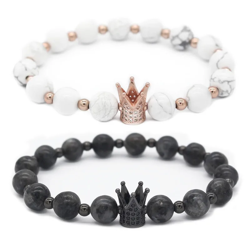 Посеребренный PHB002 2pcs/set 8mm Natural Stone Bracelets& Bangles Couple Bracelet for Lovers Gift - Окраска металла: Посеребренный