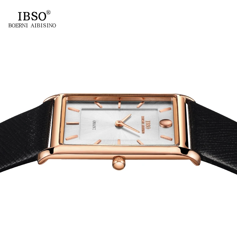 Ibso 7 мм ультра тонкий прямоугольник циферблат кварцевые наручные часы Настоящая
