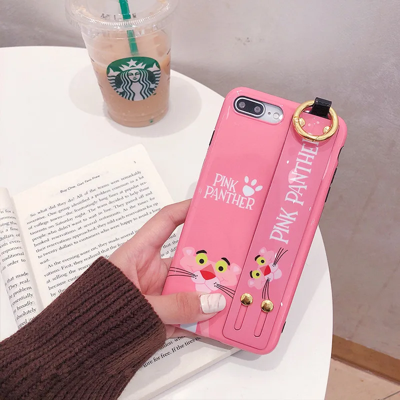 Luxury Cartoon Pink Panther Phone Case For iPhone 7 Puls 6 6S 8 X XS Max XR Cases Soft silicon Wristband Back Cover |