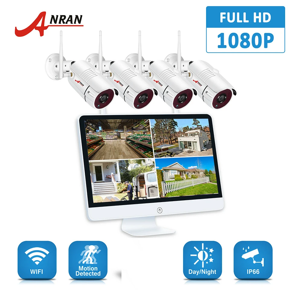 ANRAN H.265 8CH NVR 15 дюймов монитор 4 шт 2 шт 2.0MP 36IR Открытый 1080 P ночного видео Беспроводной Камера безопасности Системы 1/2/3 ТБ HDD